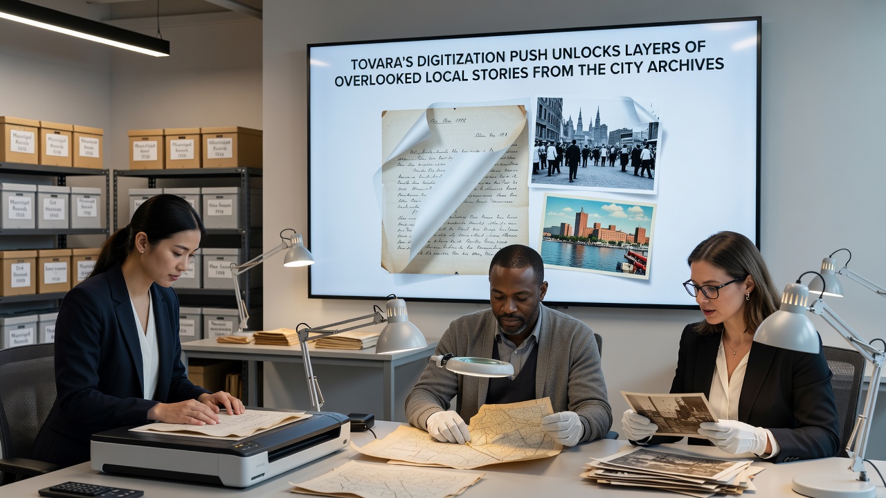 Digital interface displaying searchable archive records from Tovara with highlighted local history entries